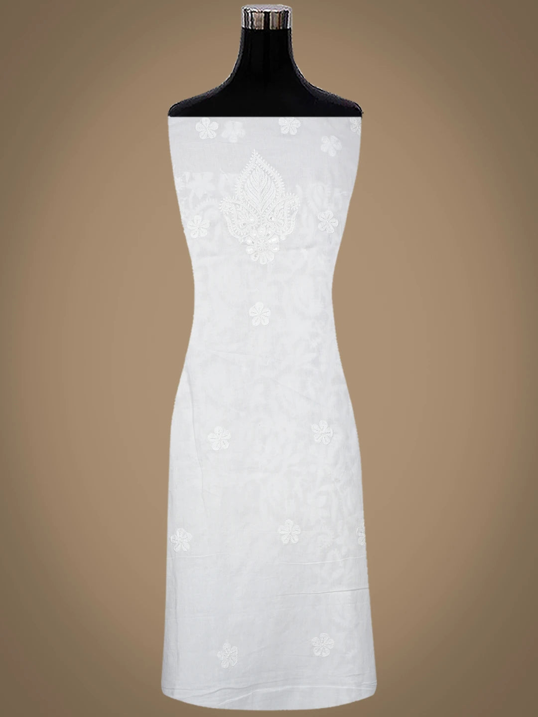 Ada Hand Embroidered White Cotton Lucknowi Chikankari Unstitched Kurta Dupatta Set With Cutdana Work 01A418153