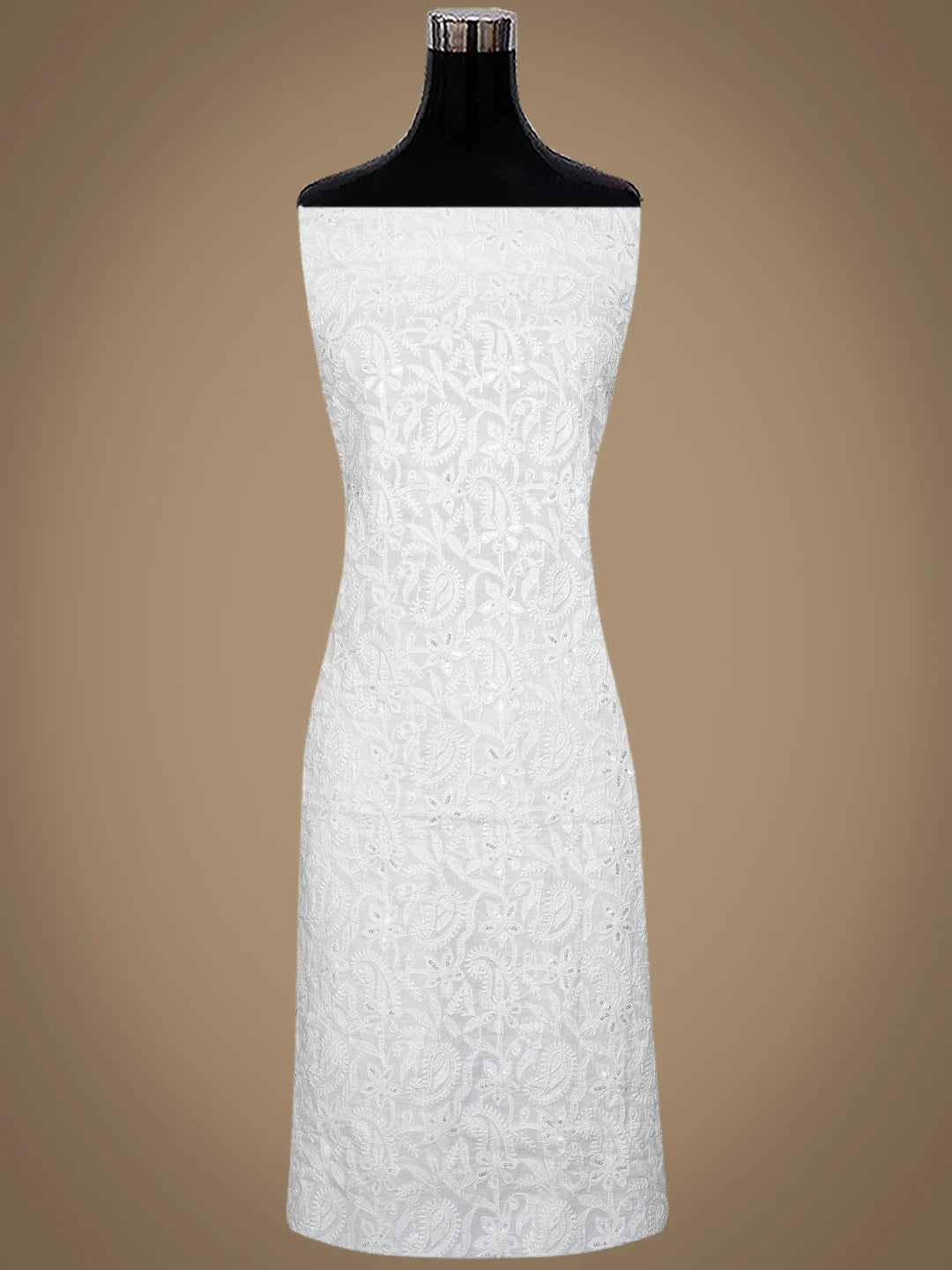 Ada Hand Embroidered White Cotton Lucknowi Chikankari Unstitched Kurta Dupatta Set With Cutdana Work 01A418153