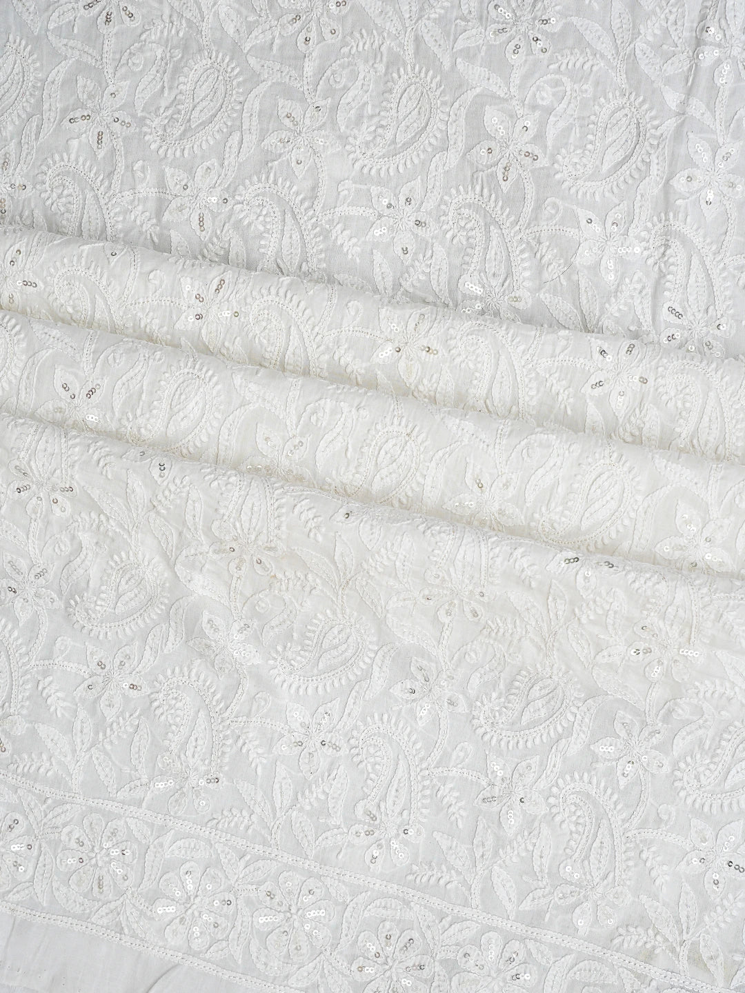 Ada Hand Embroidered White Cotton Lucknowi Chikankari Unstitched Kurta Dupatta Set With Cutdana Work 01A418153