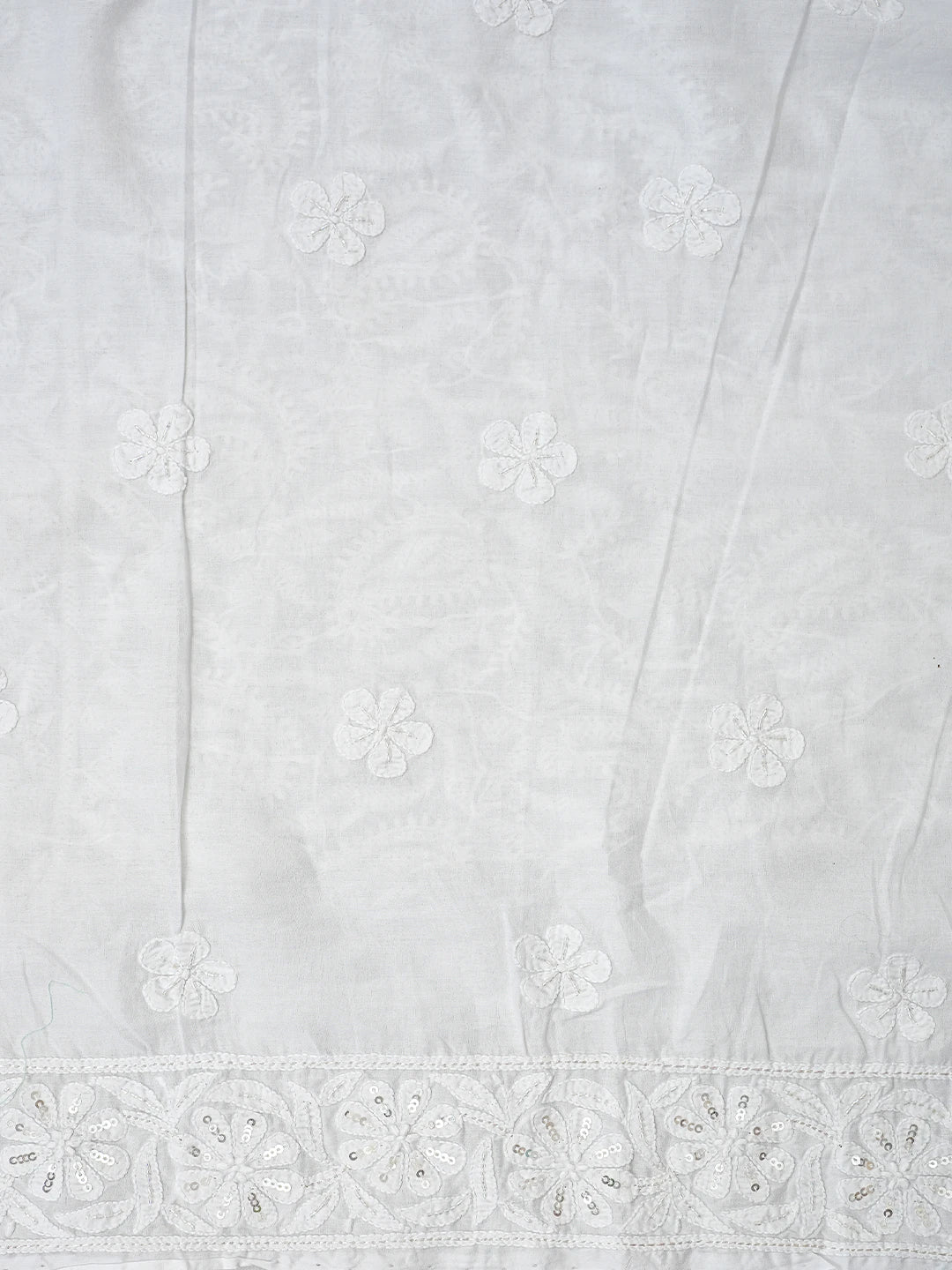 Ada Hand Embroidered White Cotton Lucknowi Chikankari Unstitched Kurta Dupatta Set With Cutdana Work 01A418153