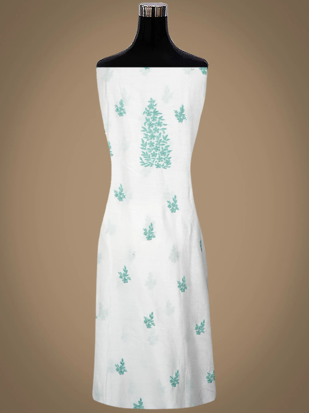 Ada Hand Embroidered White Crepe Lucknowi Chikankari Unstitched Kurta Dupatta Set 01A380368