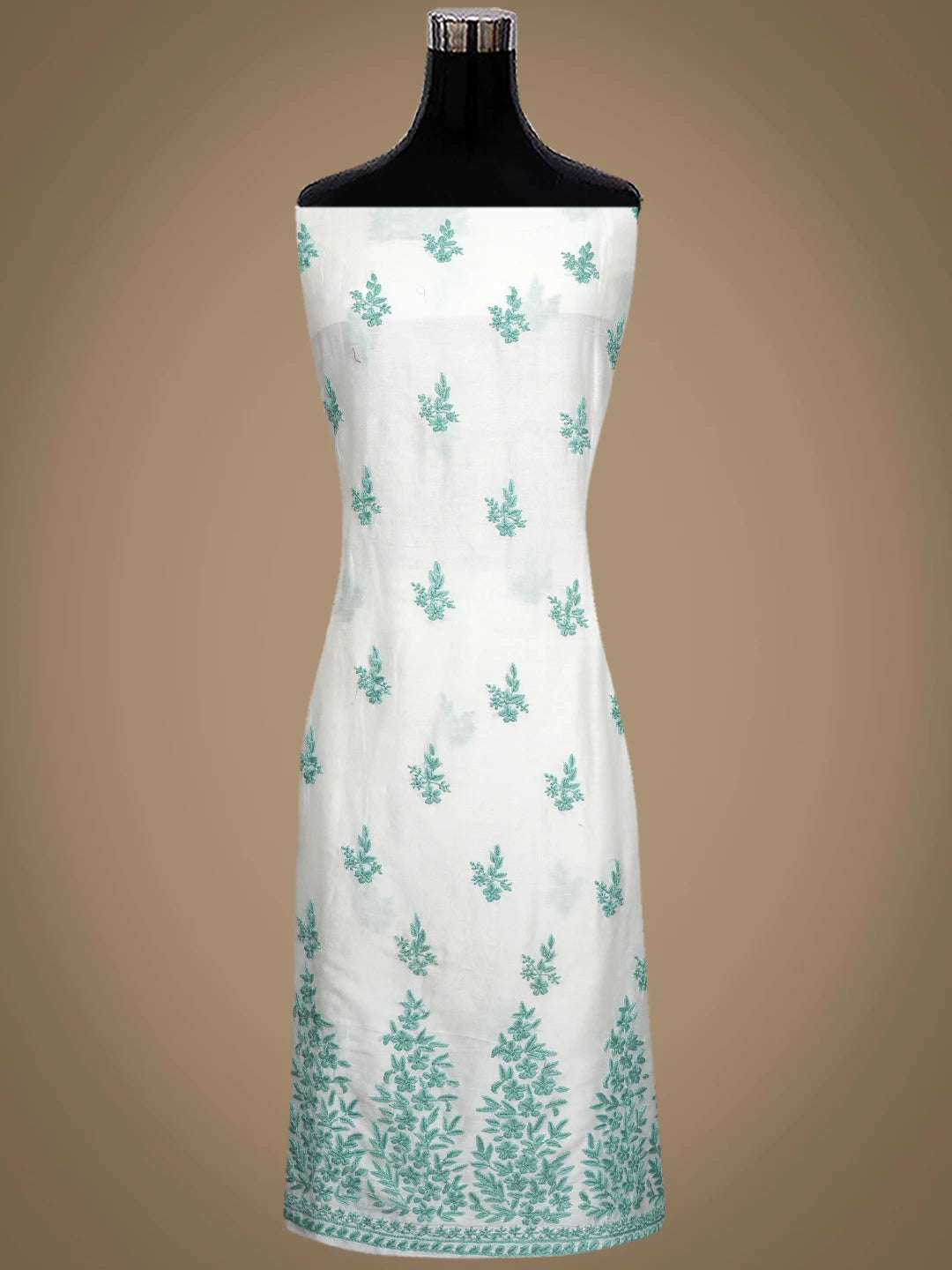 Ada Hand Embroidered White Crepe Lucknowi Chikankari Unstitched Kurta Dupatta Set 01A380368