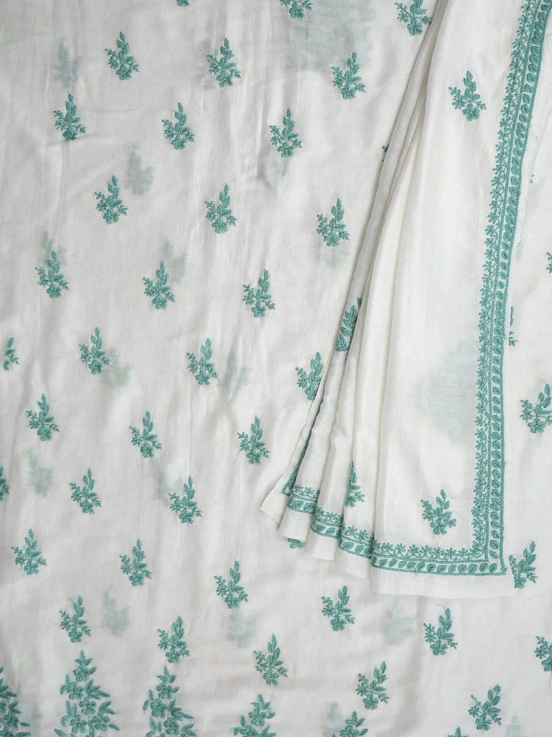 Ada Hand Embroidered White Crepe Lucknowi Chikankari Unstitched Kurta Dupatta Set 01A380368
