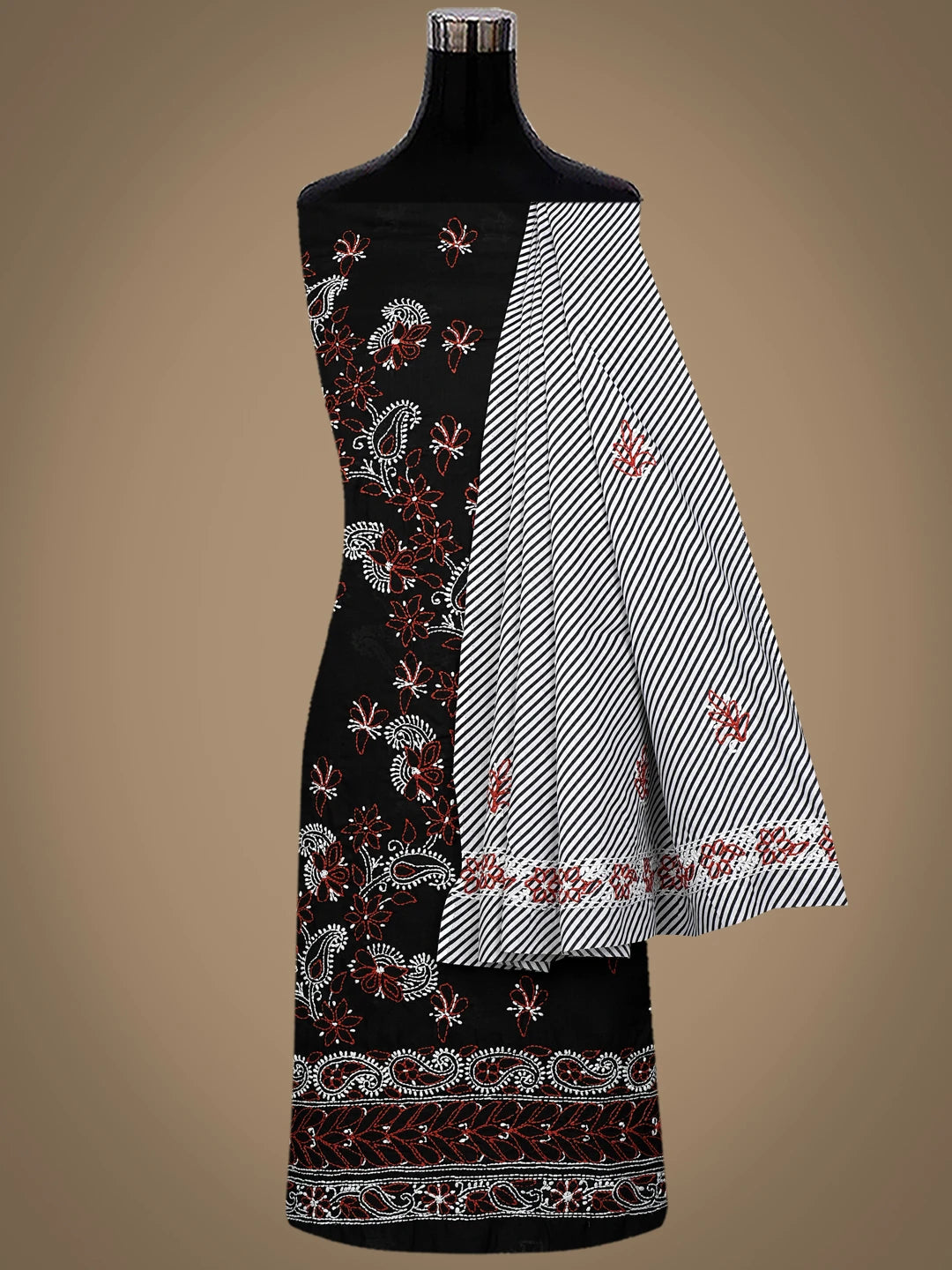 Ada Hand Embroidered Black Cotton Lucknowi Chikankari Unstitched Suit Piece 01A628076