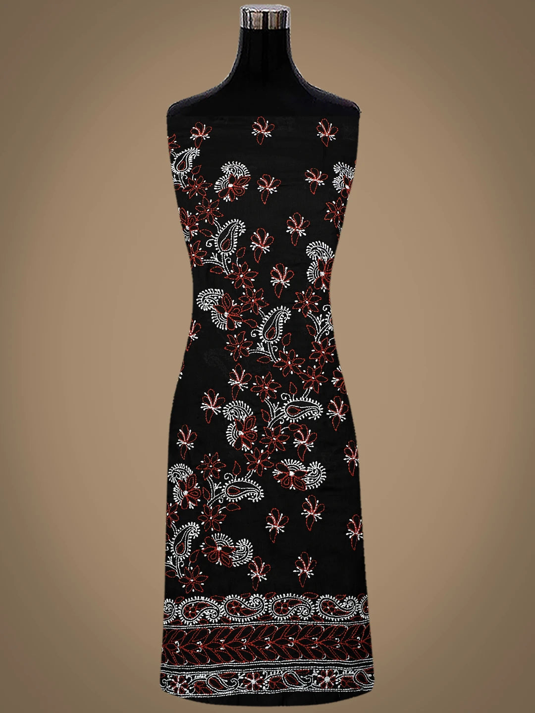 Ada Hand Embroidered Black Cotton Lucknowi Chikankari Unstitched Suit Piece 01A628076