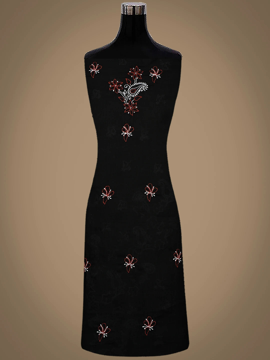 Ada Hand Embroidered Black Cotton Lucknowi Chikankari Unstitched Suit Piece 01A628076