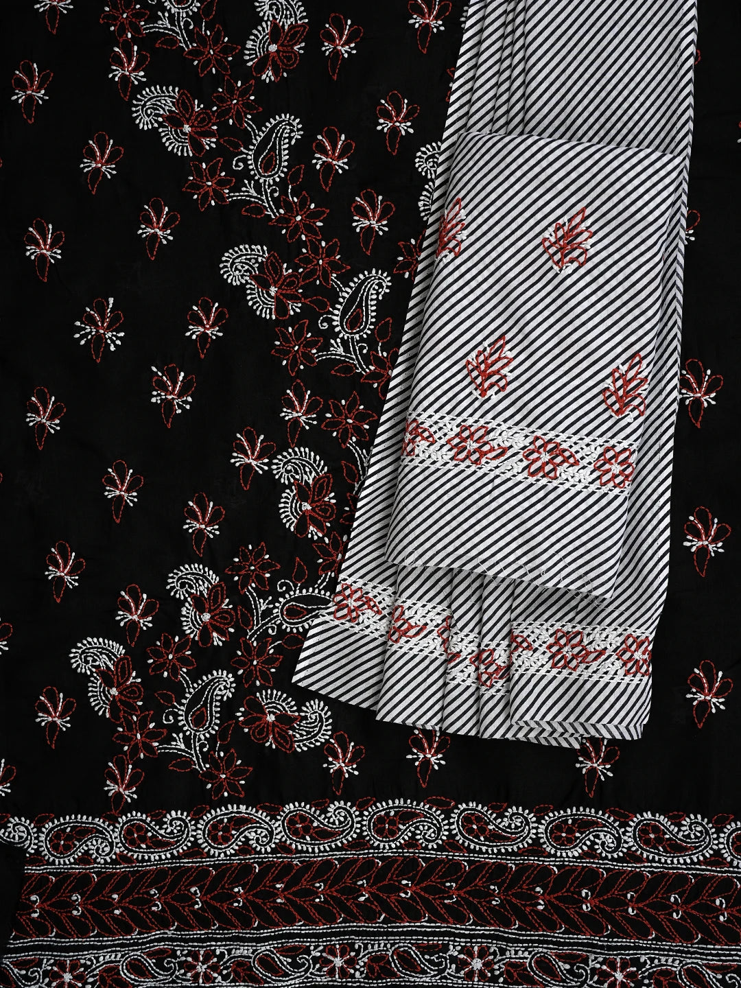 Ada Hand Embroidered Black Cotton Lucknowi Chikankari Unstitched Suit Piece 01A628076