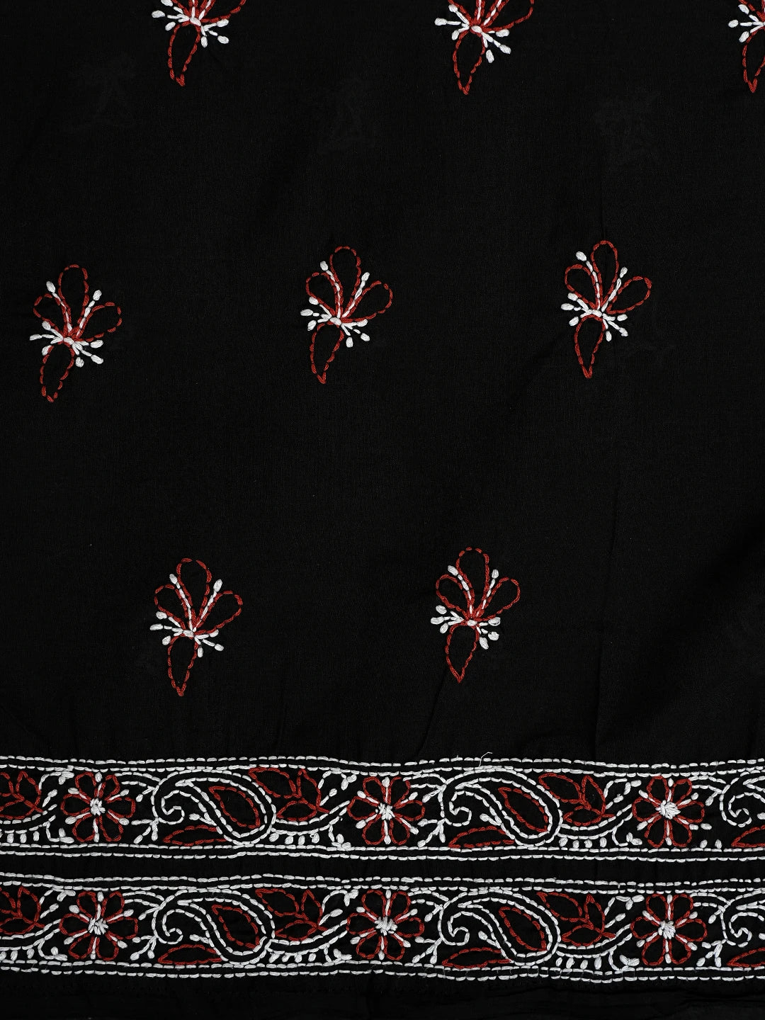 Ada Hand Embroidered Black Cotton Lucknowi Chikankari Unstitched Suit Piece 01A628076