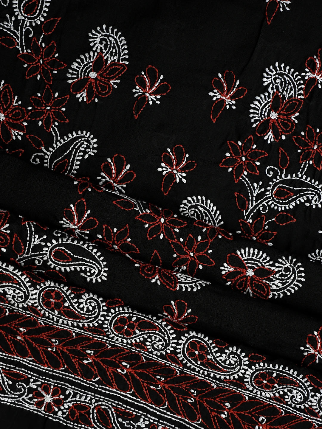 Ada Hand Embroidered Black Cotton Lucknowi Chikankari Unstitched Suit Piece 01A628076