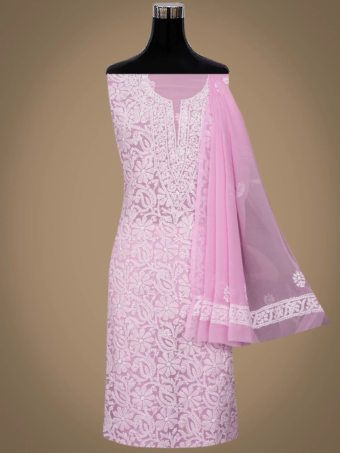 Ada Hand Embroidered Pink Georgette Lucknowi Chikankari Unstitched Suit Piece 01A859804