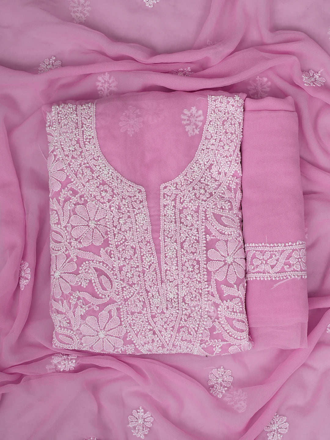 Ada Hand Embroidered Pink Georgette Lucknowi Chikankari Unstitched Suit Piece 01A859804