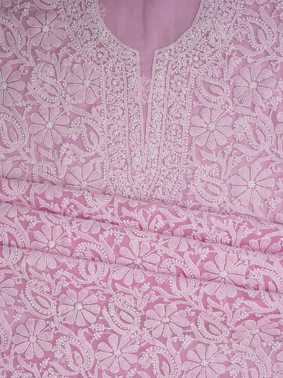 Ada Hand Embroidered Pink Georgette Lucknowi Chikankari Unstitched Suit Piece 01A859804