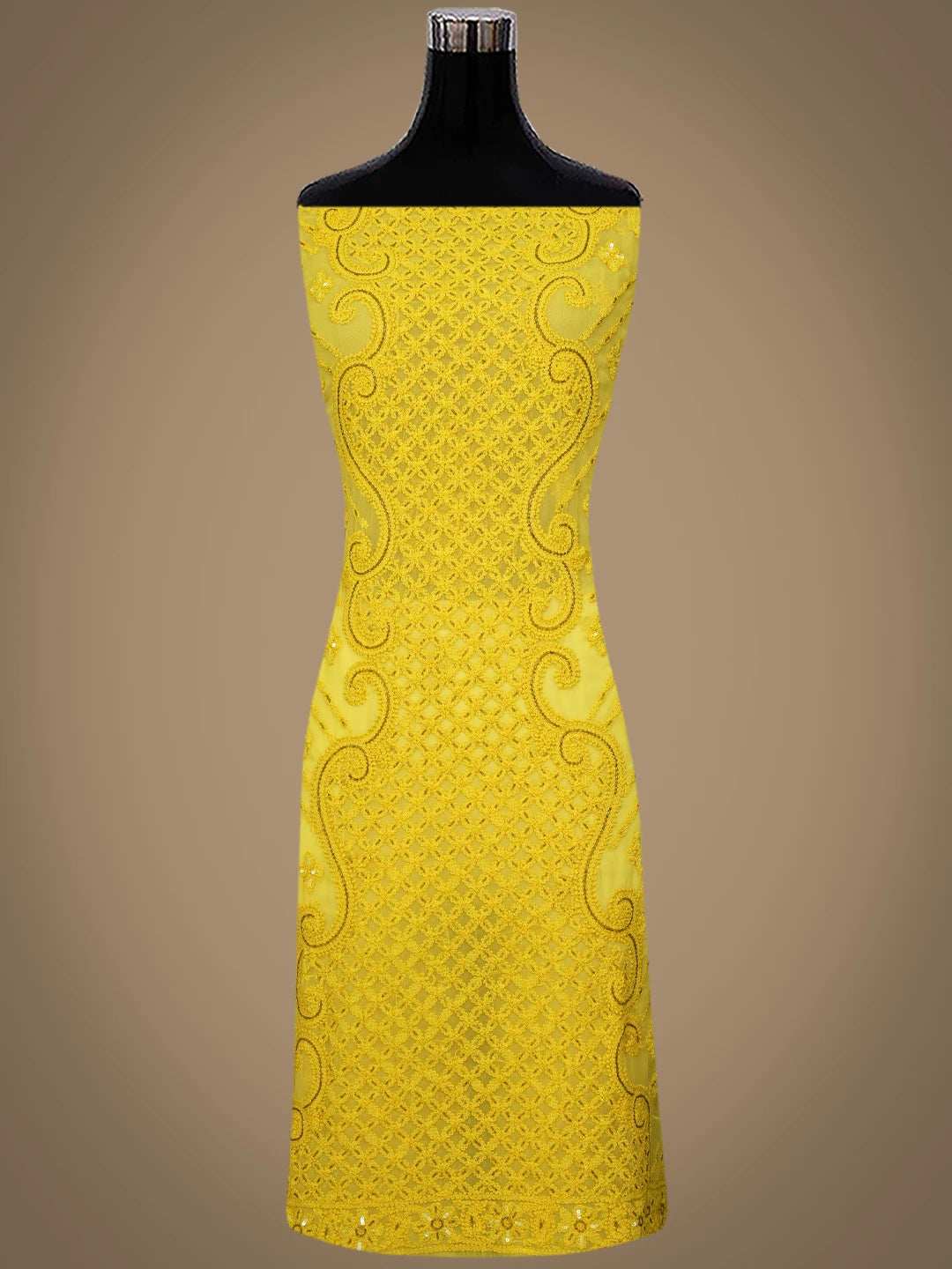 Ada Hand Embroidered Yellow Georgette Lucknowi Chikankari Unstitched Suit Piece With Cutdana Work 01A384149