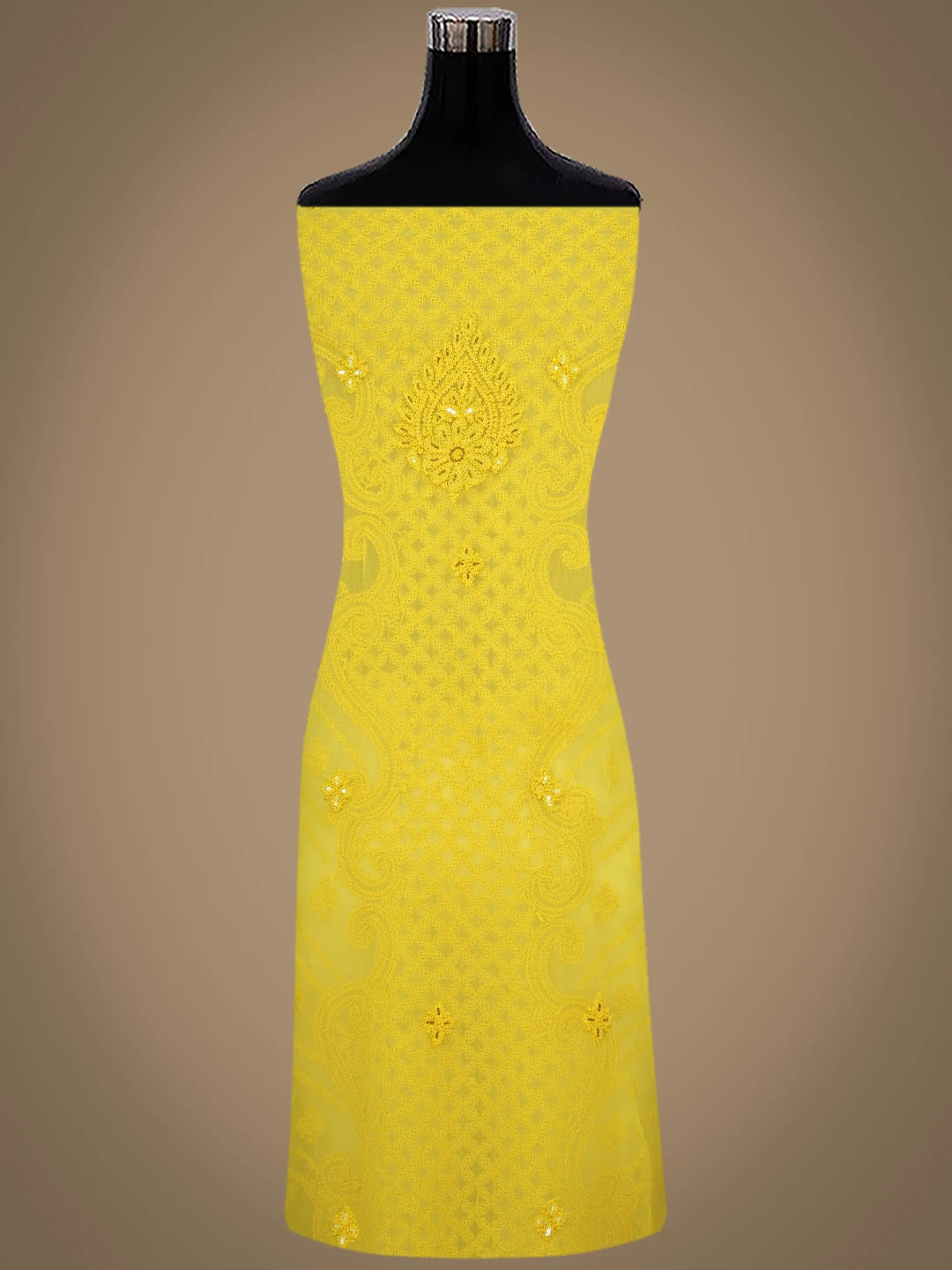 Ada Hand Embroidered Yellow Georgette Lucknowi Chikankari Unstitched Suit Piece With Cutdana Work 01A384149