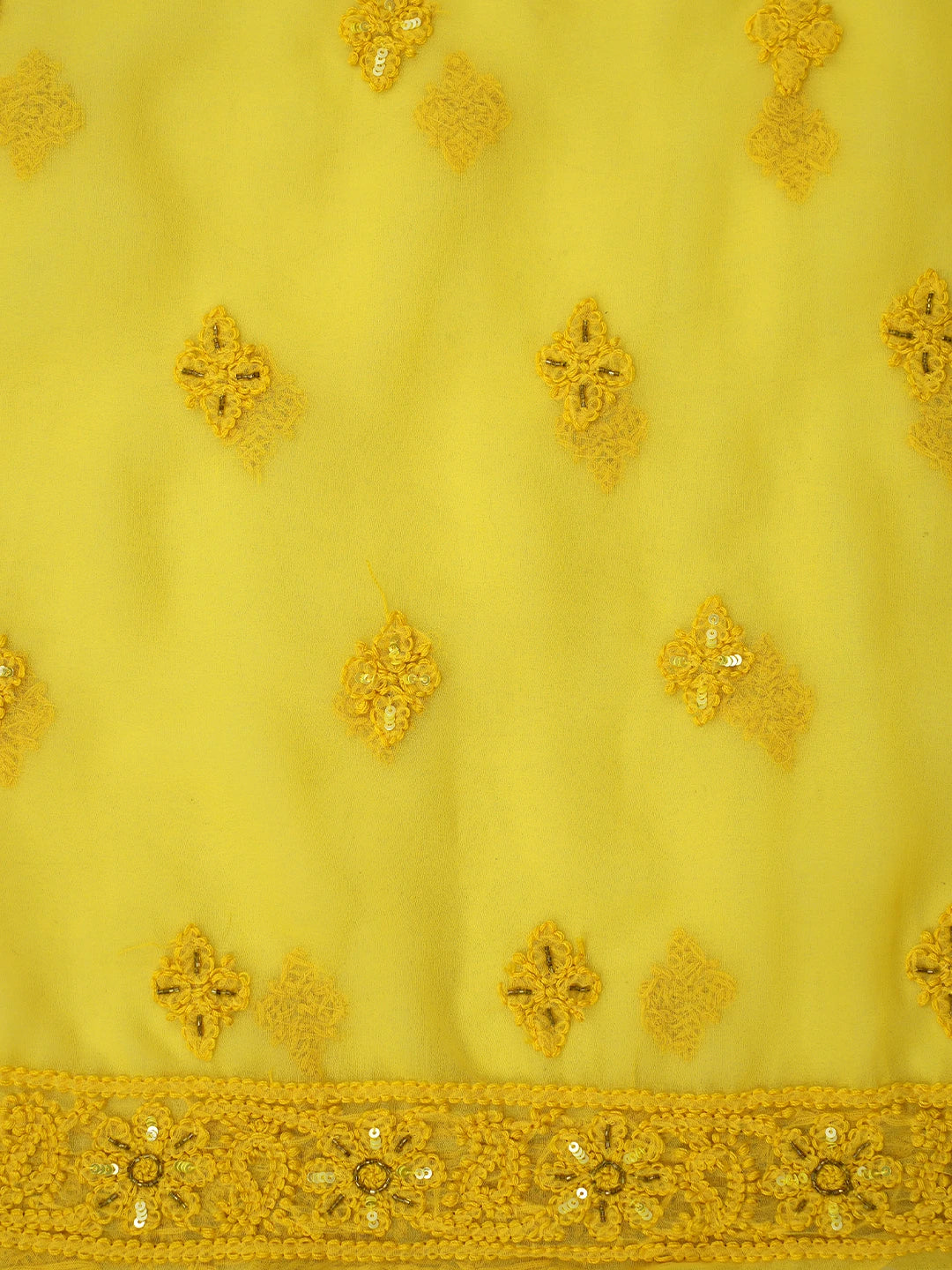Ada Hand Embroidered Yellow Georgette Lucknowi Chikankari Unstitched Suit Piece With Cutdana Work 01A384149