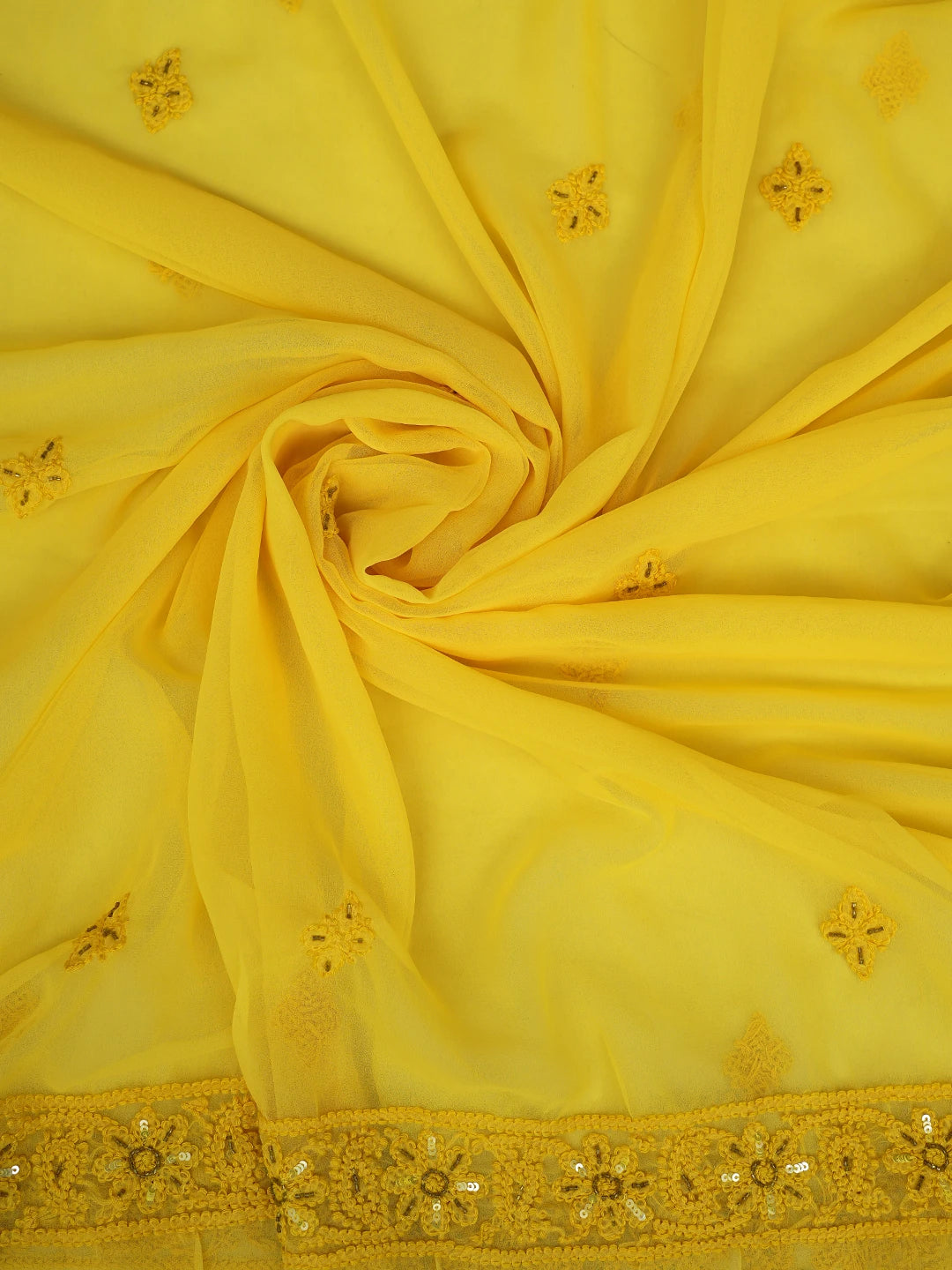 Ada Hand Embroidered Yellow Georgette Lucknowi Chikankari Unstitched Suit Piece With Cutdana Work 01A384149