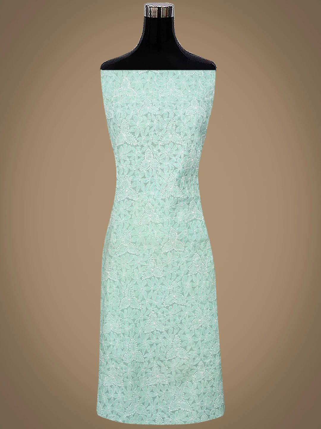 Ada Hand Embroidered Sea Green Chanderi Lucknowi Chikankari Unstitched Kurta Dupatta Set 01A482306