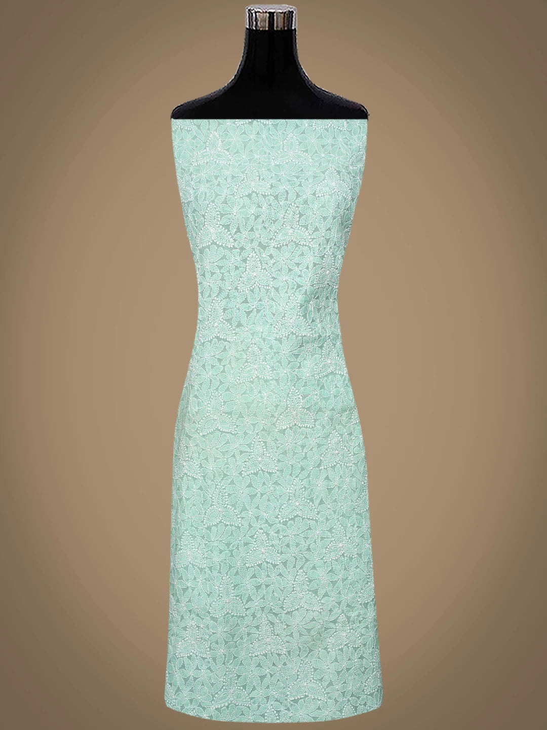 Ada Hand Embroidered Sea Green Chanderi Lucknowi Chikankari Unstitched Kurta Dupatta Set 01A482306