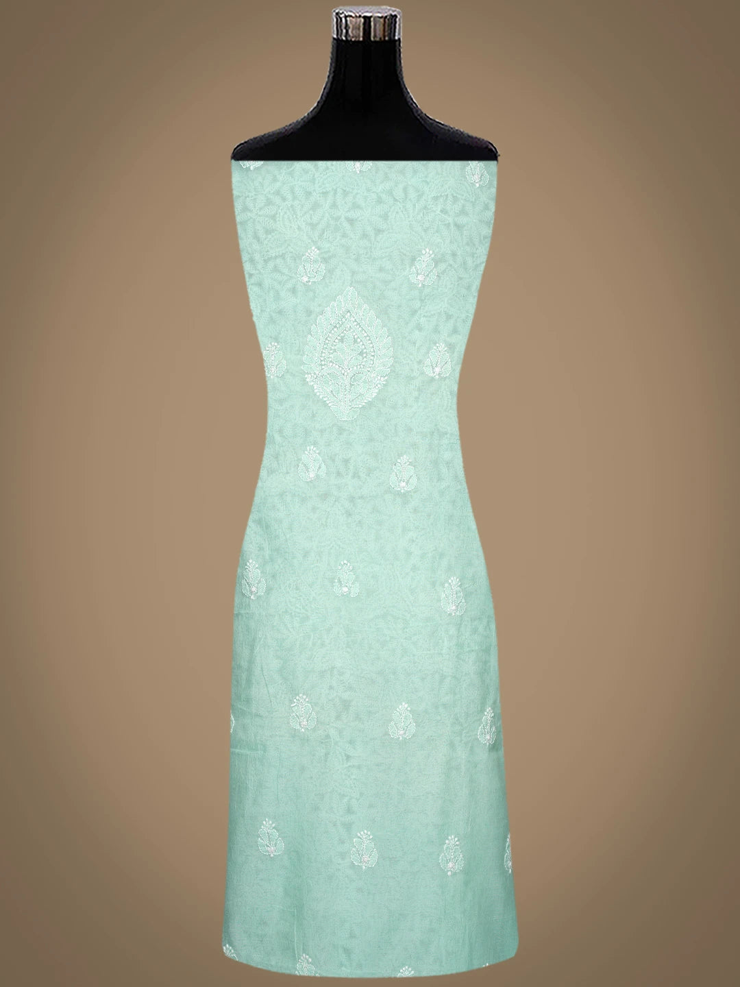 Ada Hand Embroidered Sea Green Chanderi Lucknowi Chikankari Unstitched Kurta Dupatta Set 01A482306