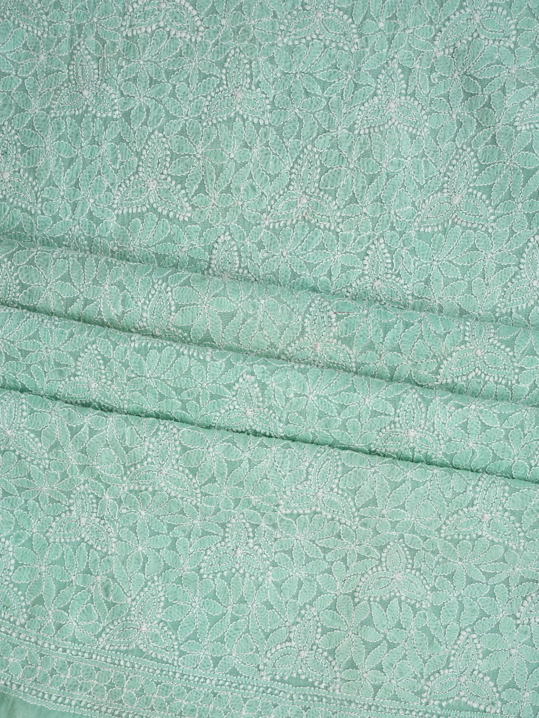 Ada Hand Embroidered Sea Green Chanderi Lucknowi Chikankari Unstitched Kurta Dupatta Set 01A482306