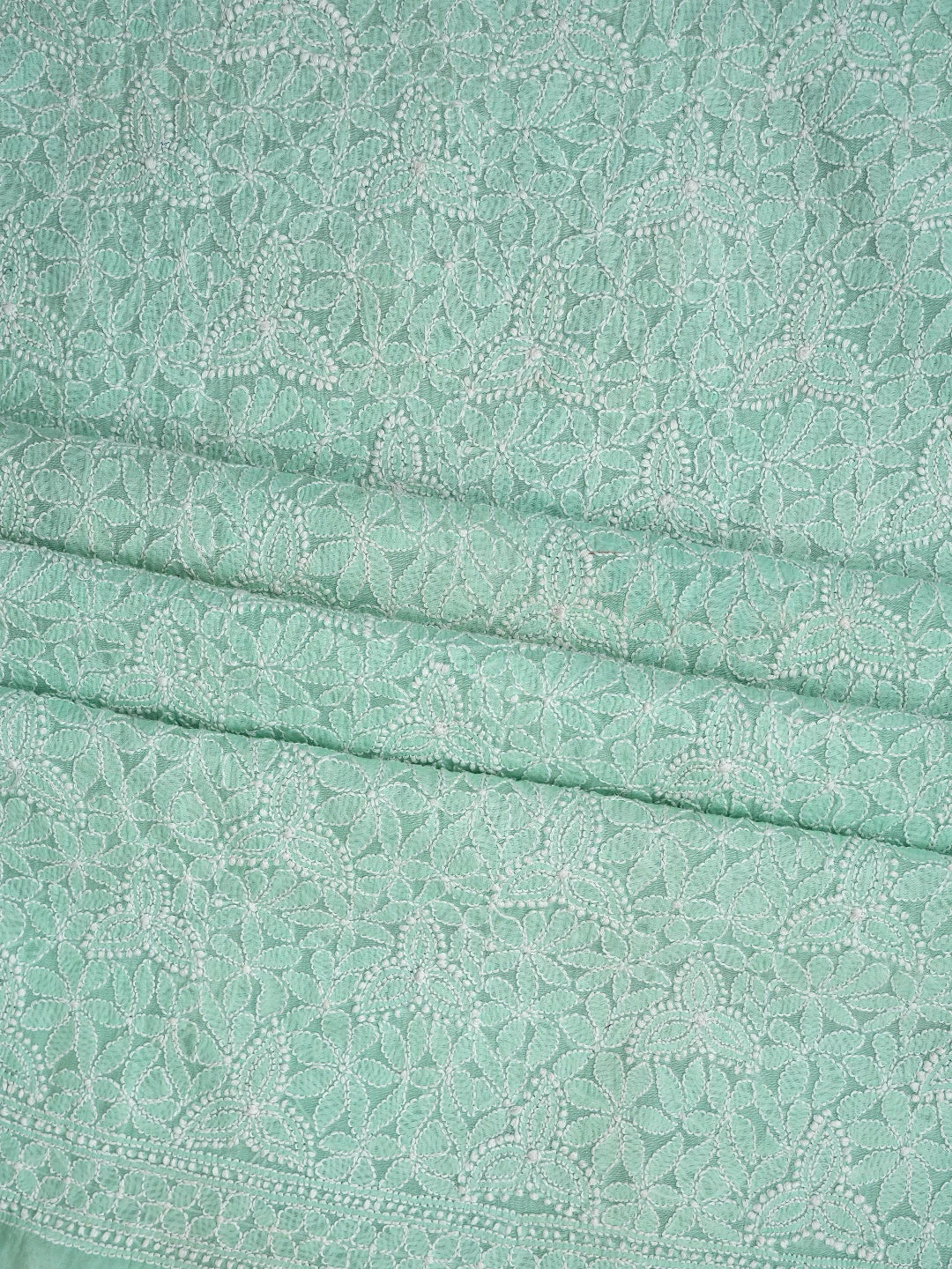 Ada Hand Embroidered Sea Green Chanderi Lucknowi Chikankari Unstitched Kurta Dupatta Set 01A482306