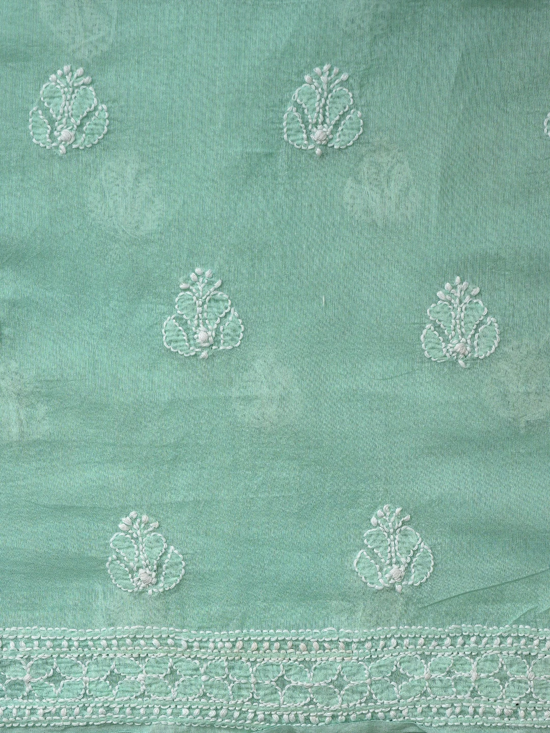 Ada Hand Embroidered Sea Green Chanderi Lucknowi Chikankari Unstitched Kurta Dupatta Set 01A482306