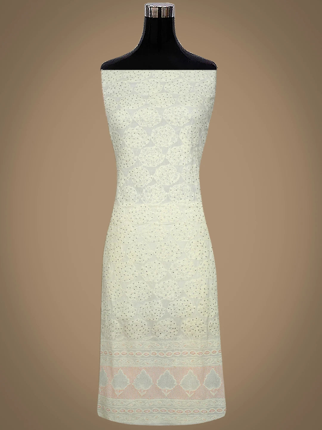Ada Hand Embroidered Light Lemon Cotton Lucknowi Chikankari Unstitched Suit Set With Muqaish Work 01A8285