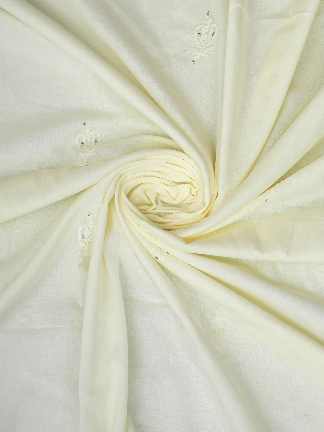 Ada Hand Embroidered Light Lemon Cotton Lucknowi Chikankari Unstitched Suit Set With Muqaish Work 01A8285