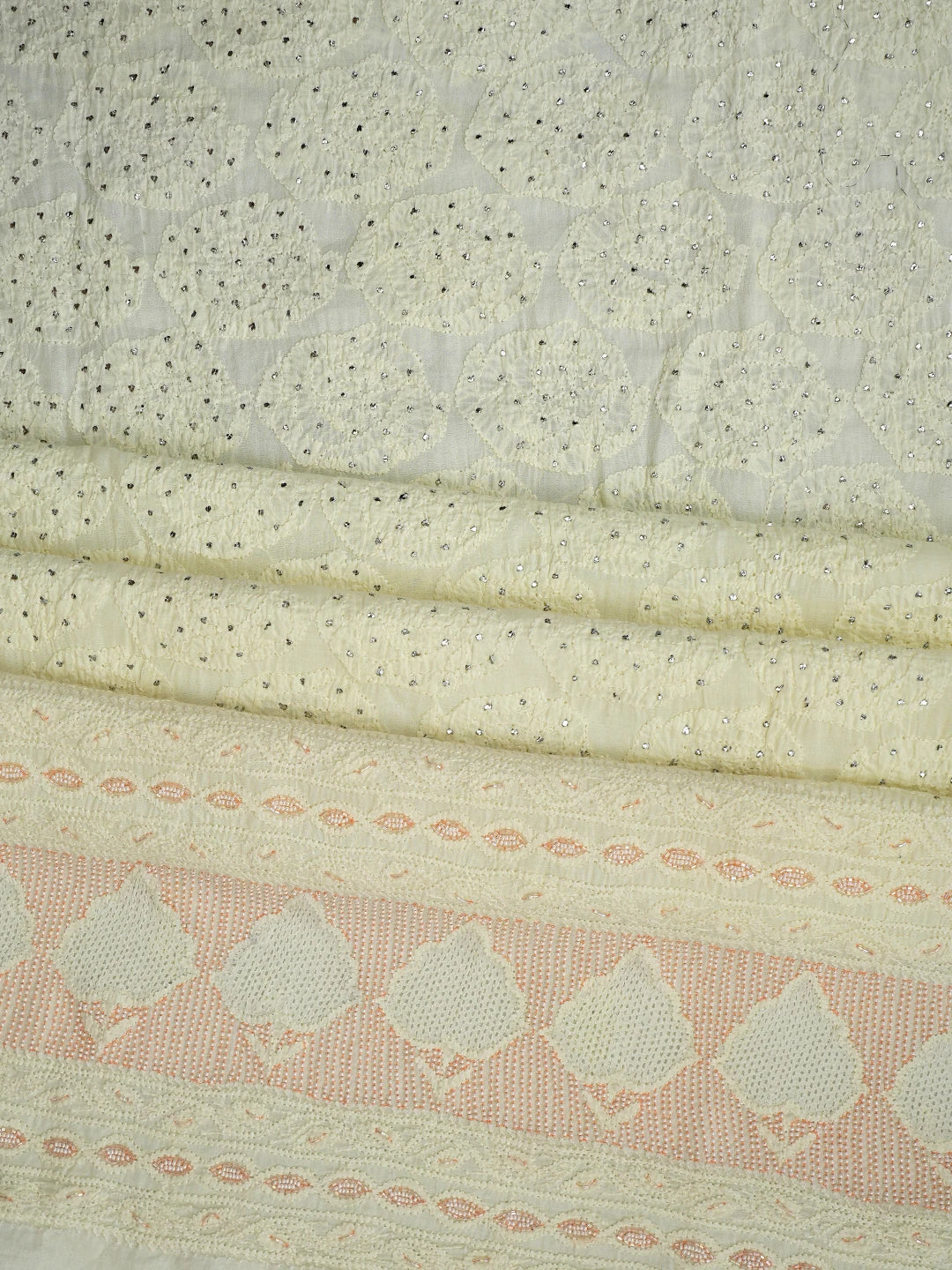 Ada Hand Embroidered Light Lemon Cotton Lucknowi Chikankari Unstitched Suit Set With Muqaish Work 01A8285