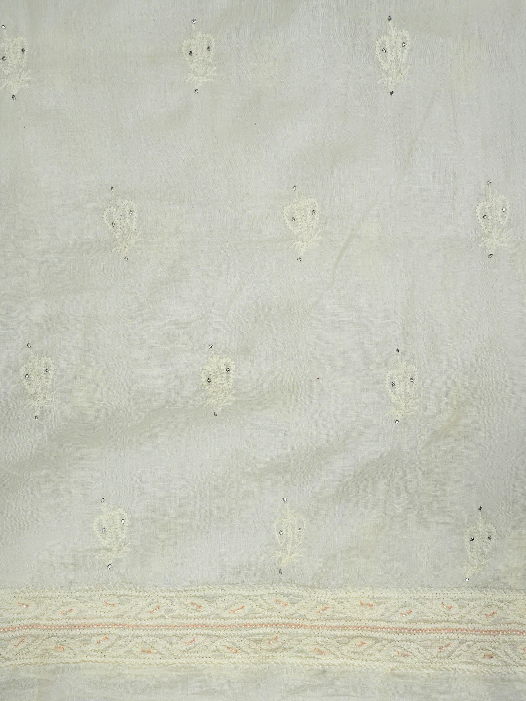 Ada Hand Embroidered Light Lemon Cotton Lucknowi Chikankari Unstitched Suit Set With Muqaish Work 01A8285