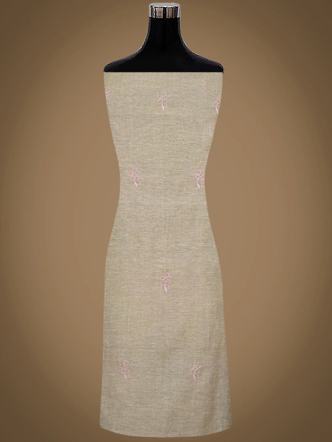Ada Hand Embroidered Fawn Chanderi Lucknowi Chikankari Unstitched Kurta Dupatta Set 01A440329