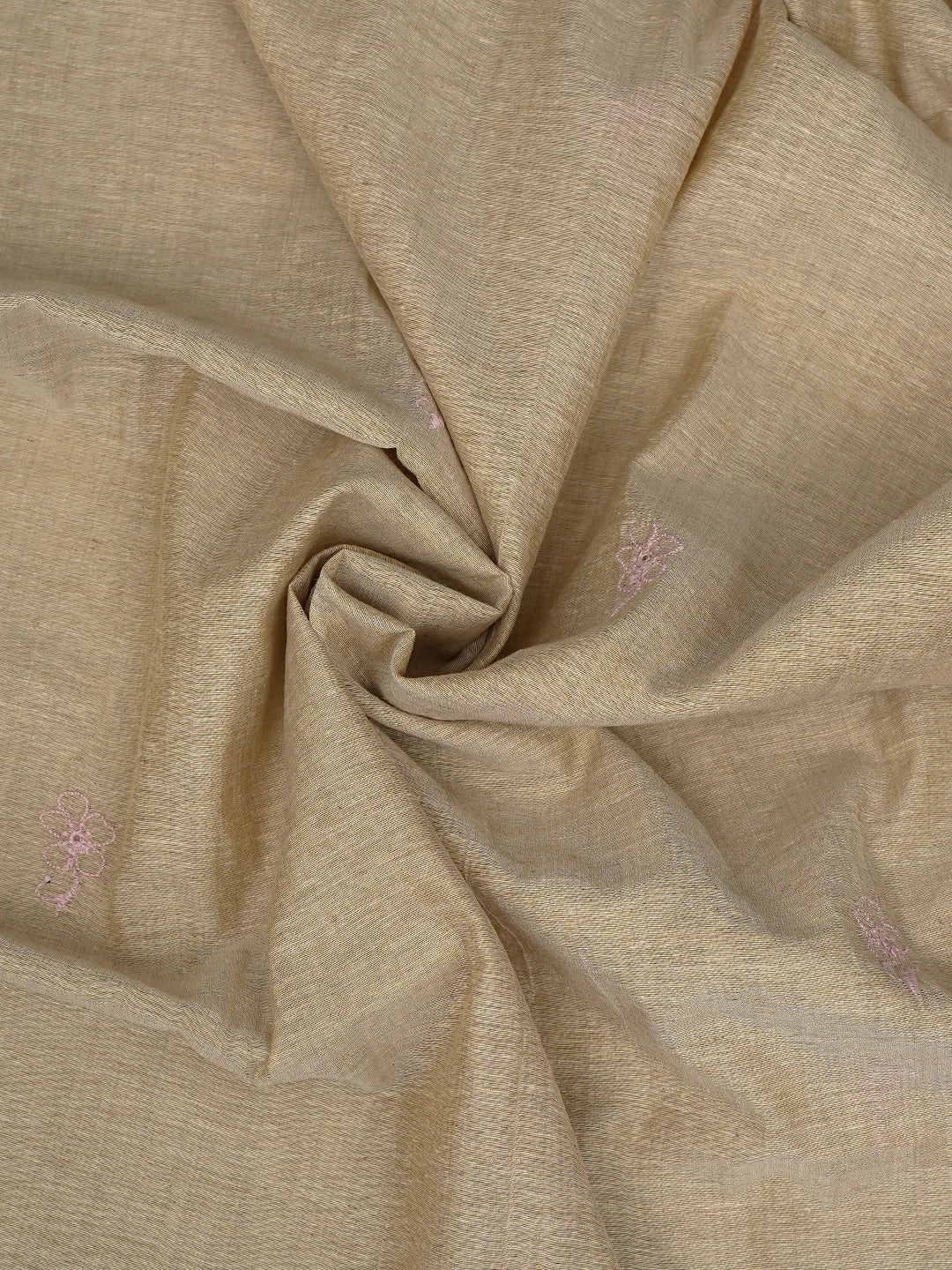 Ada Hand Embroidered Fawn Chanderi Lucknowi Chikankari Unstitched Kurta Dupatta Set 01A440329