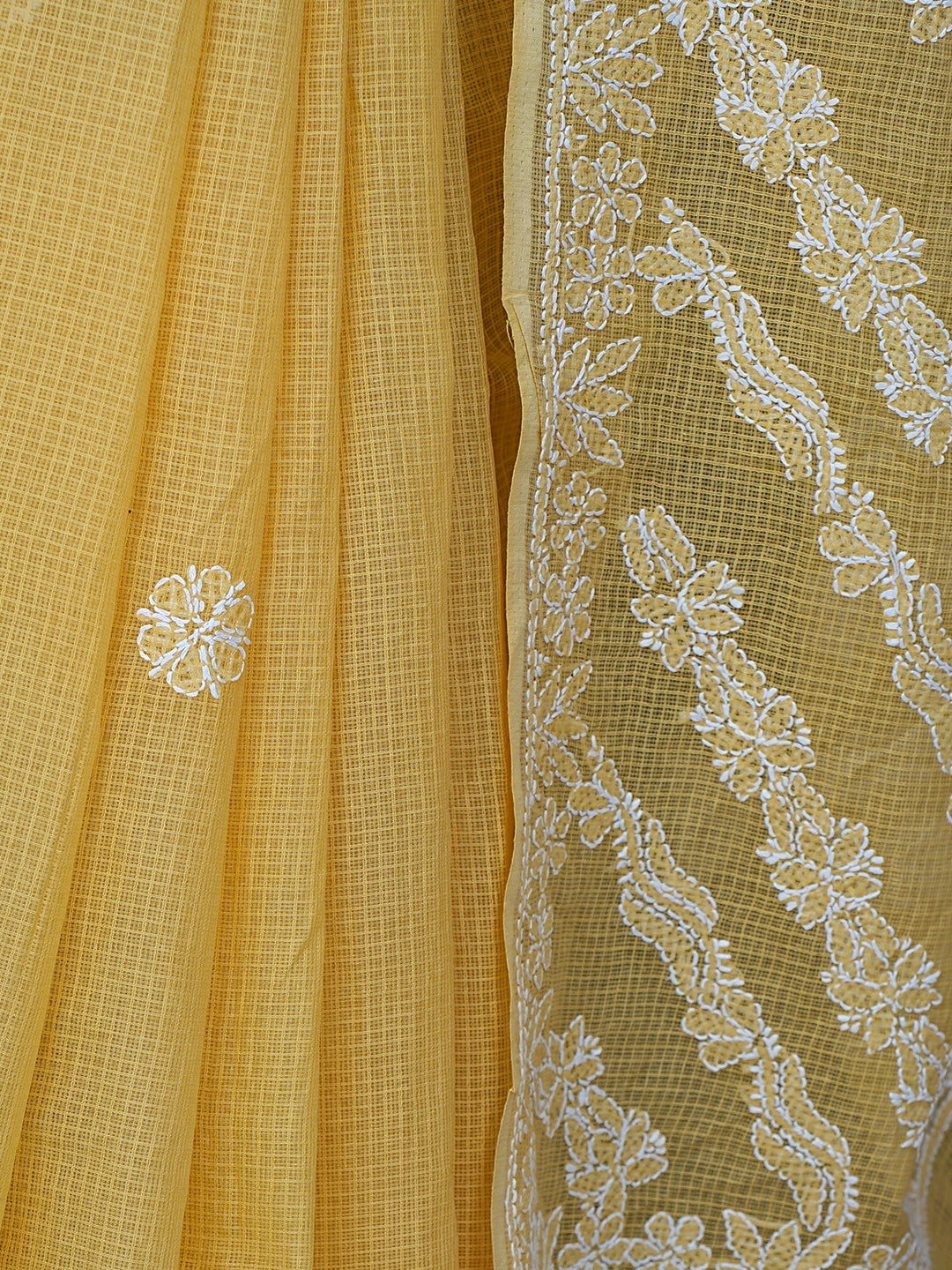 Ada Hand Embroidered Mustard Kota Lucknowi Chikankari Saree With Blouse 01A844068