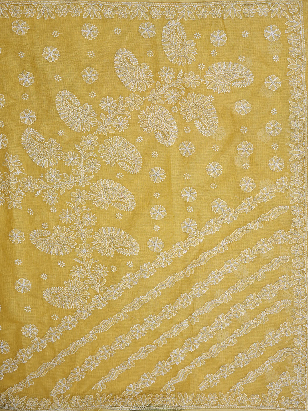 Ada Hand Embroidered Mustard Kota Lucknowi Chikankari Saree With Blouse 01A844068