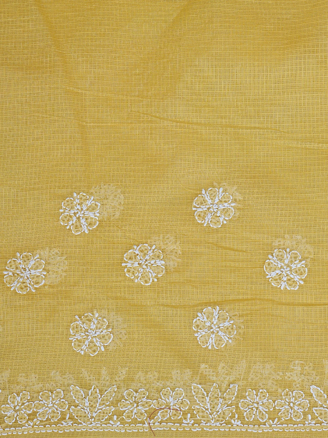 Ada Hand Embroidered Mustard Kota Lucknowi Chikankari Saree With Blouse 01A844068