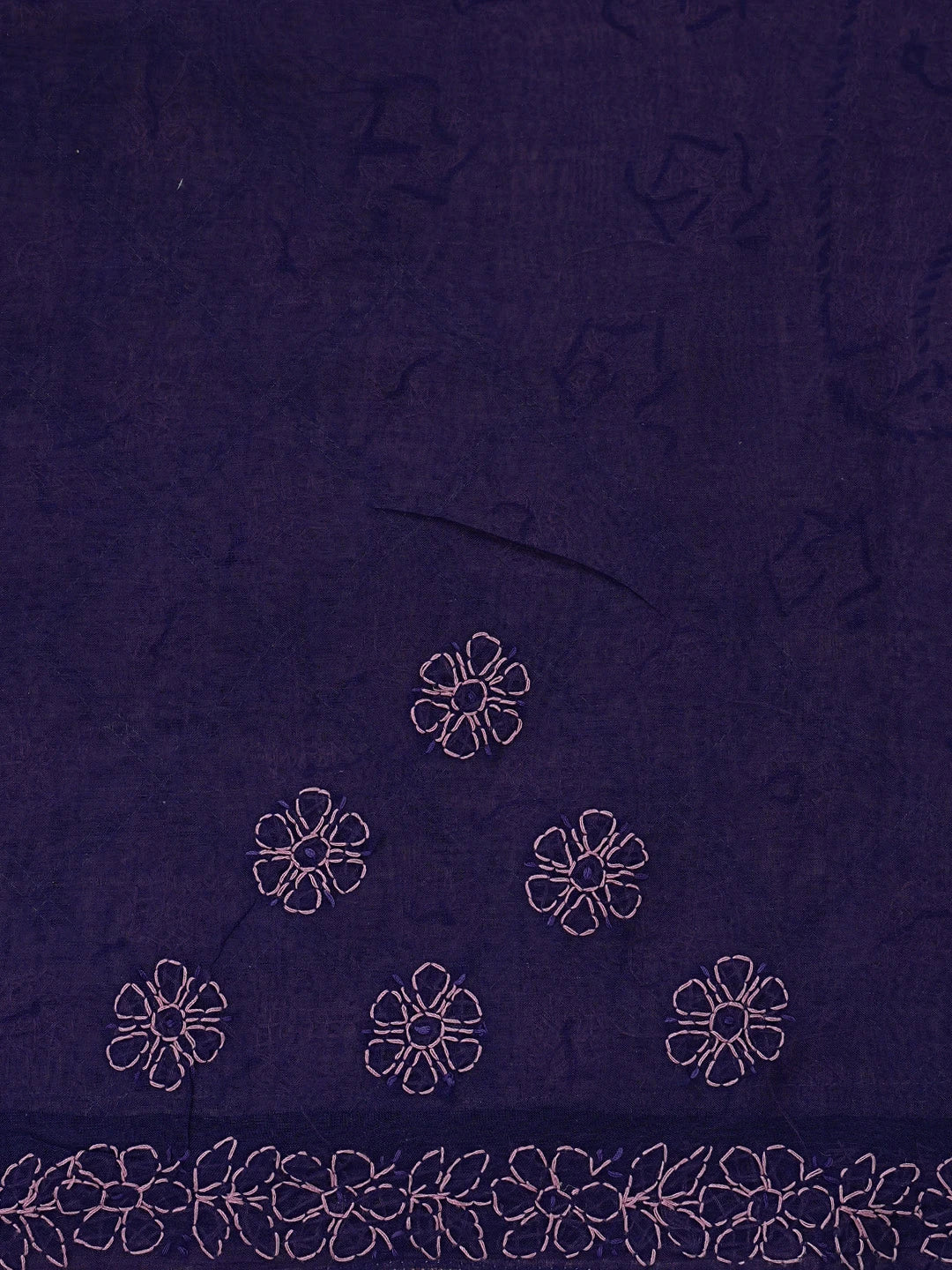 Ada Hand Embroidered Navy Blue Cotton Lucknowi Chikankari Saree With Blouse 01A853498