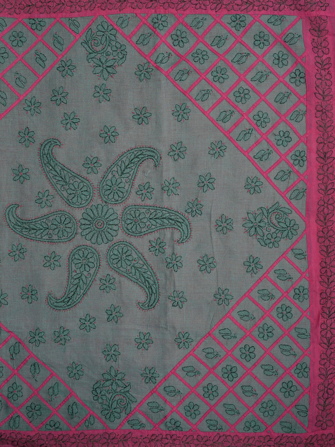 Ada Hand Embroidered Rouge Pink Cotton Lucknowi Chikankari Saree With Blouse 01A853493