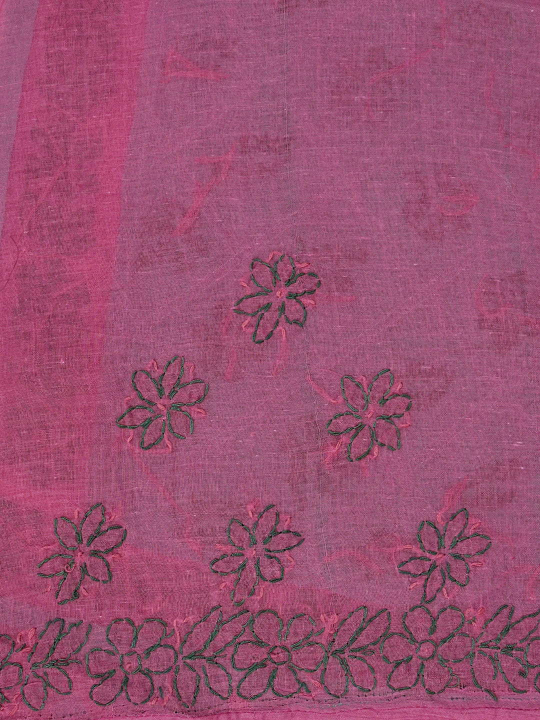 Ada Hand Embroidered Rouge Pink Cotton Lucknowi Chikankari Saree With Blouse 01A853493