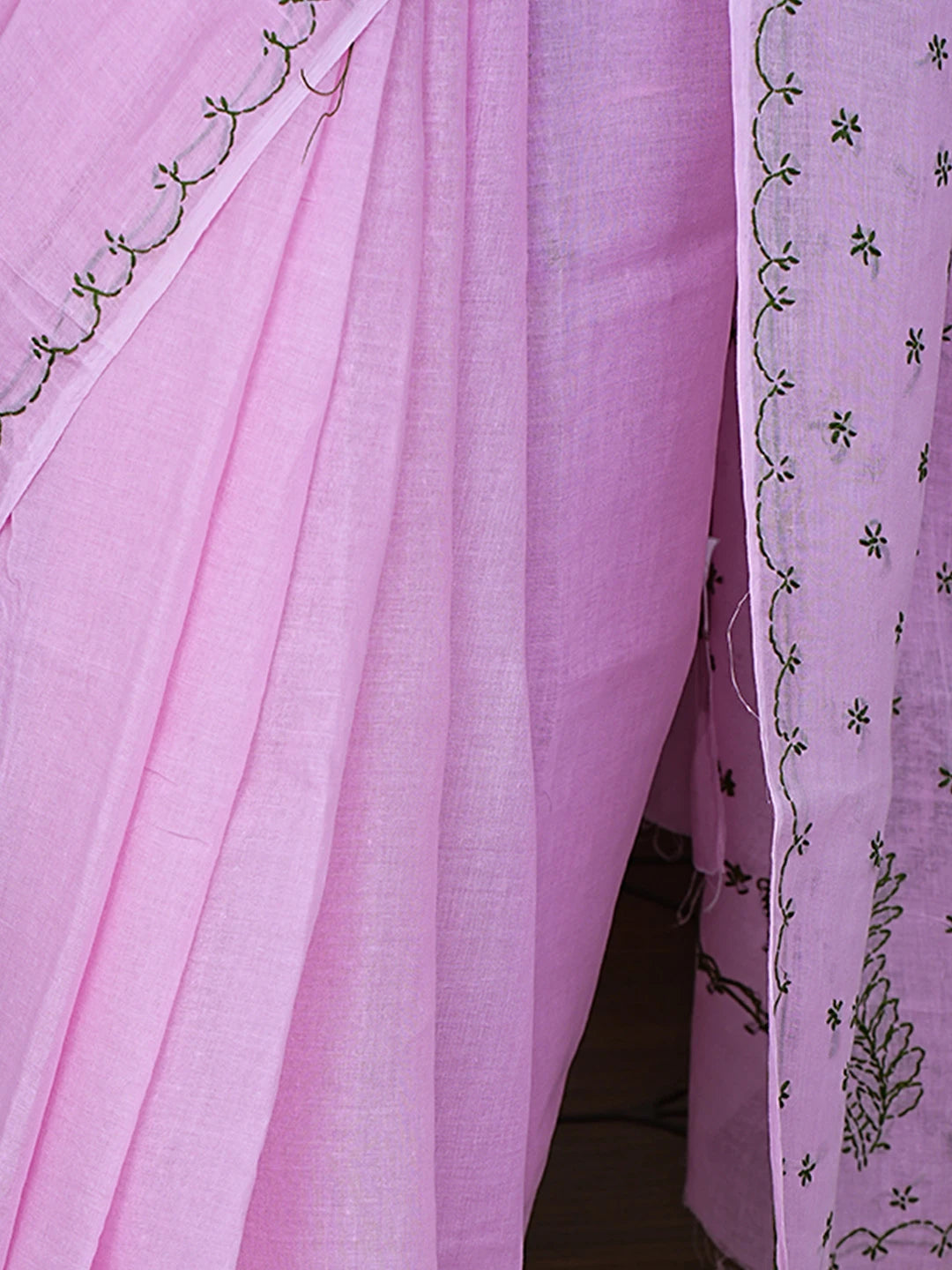 Ada Hand Embroidered Pink Cotton Lucknowi Chikankari Saree and Blouse 01A854460