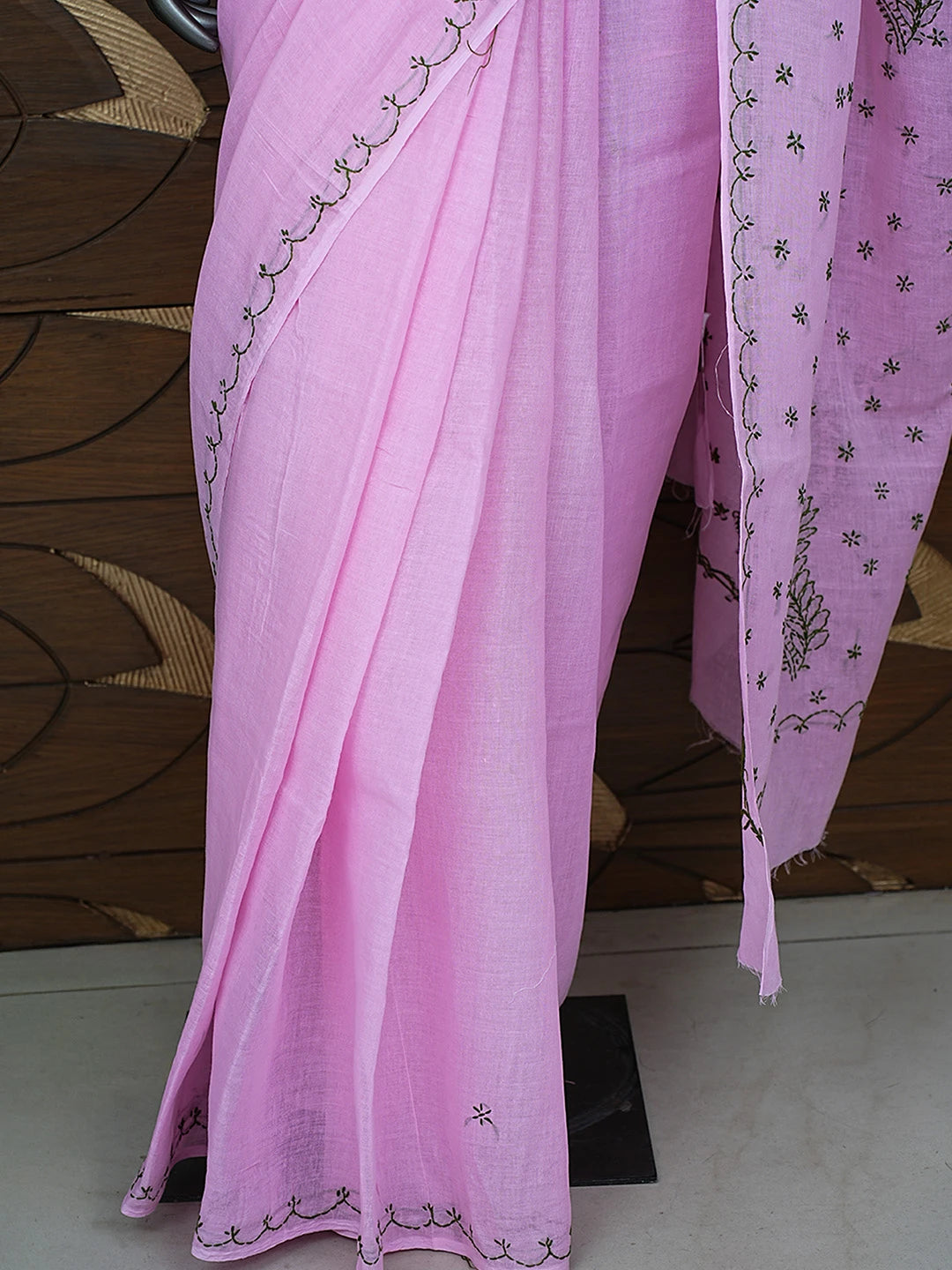 Ada Hand Embroidered Pink Cotton Lucknowi Chikankari Saree and Blouse 01A854460
