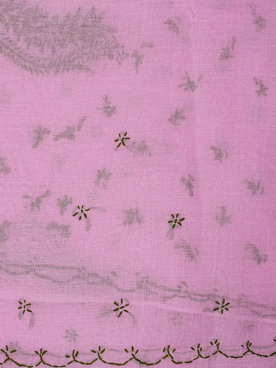 Ada Hand Embroidered Pink Cotton Lucknowi Chikankari Saree and Blouse 01A854460
