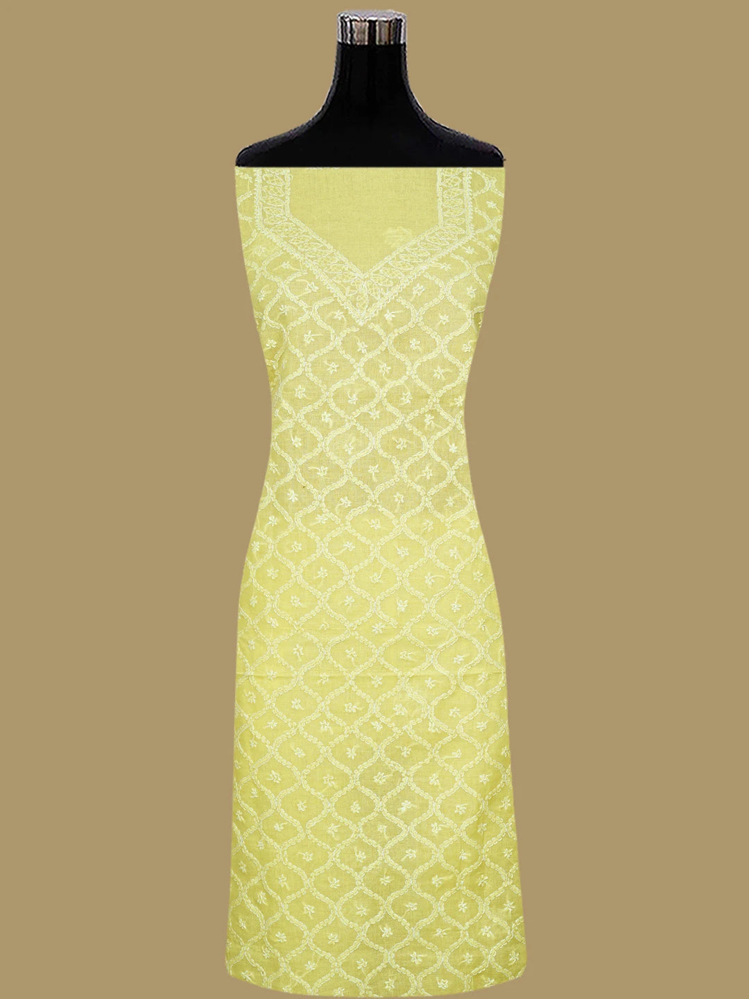 Ada Hand Embroidered Lemon Cotton Lucknowi Chikankari Unstitched Suit Piece 01A854954