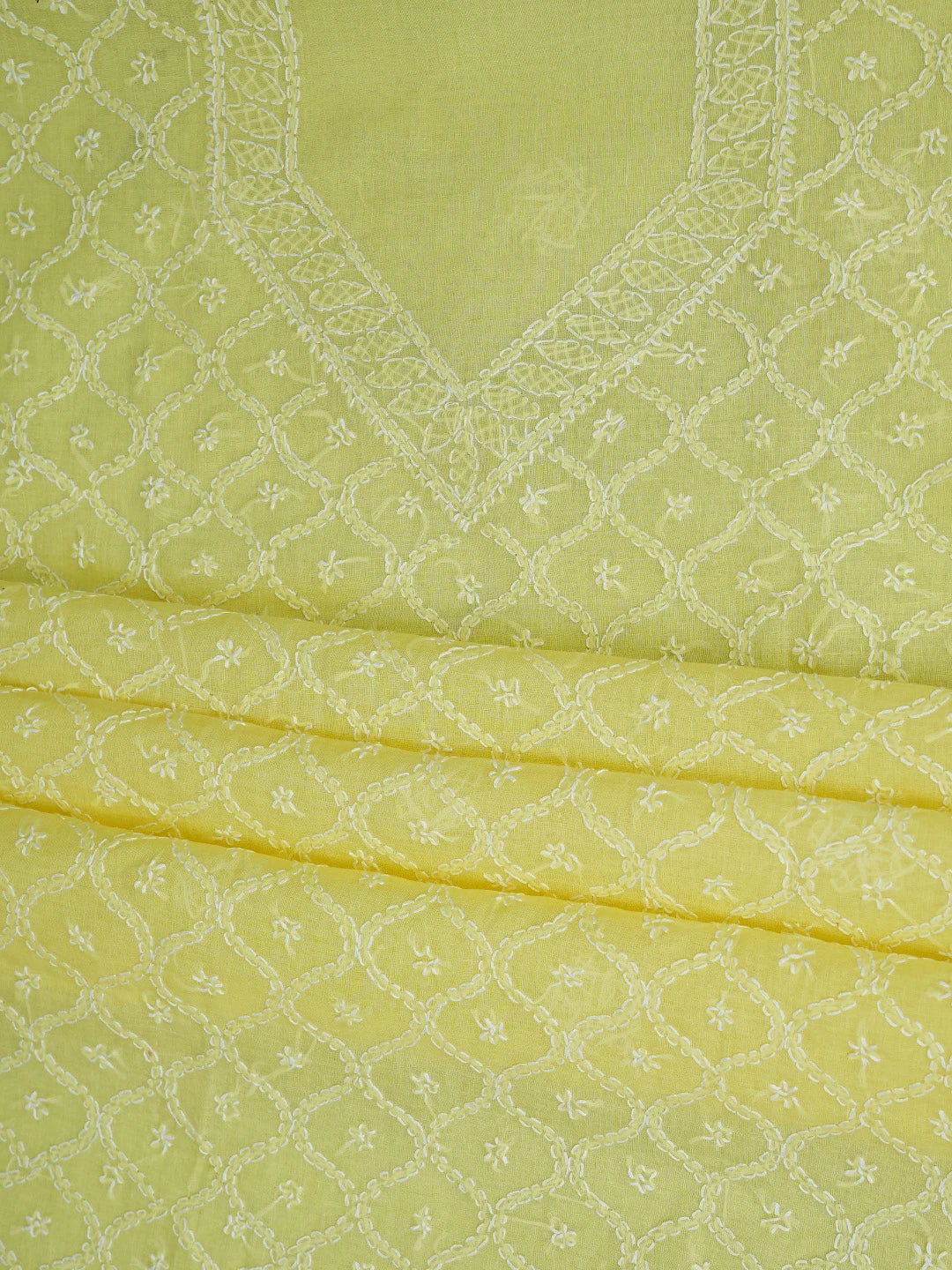 Ada Hand Embroidered Lemon Cotton Lucknowi Chikankari Unstitched Suit Piece 01A854954