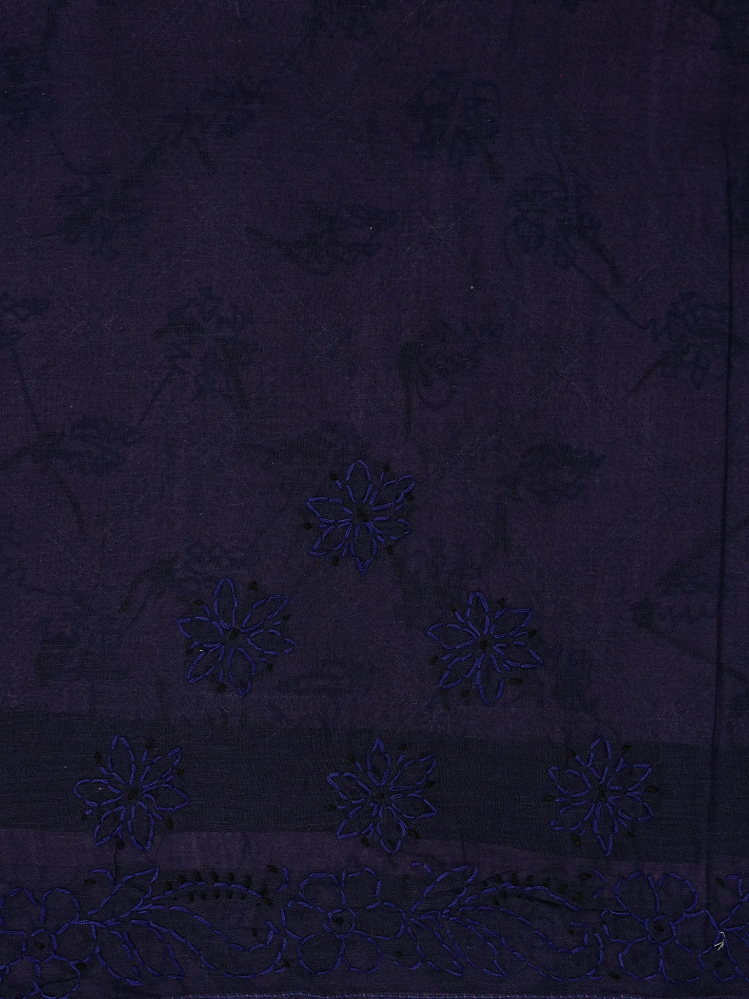 Ada Hand Embroidered Navy Blue Cotton Lucknowi Chikankari Saree and Blouse 01A853497