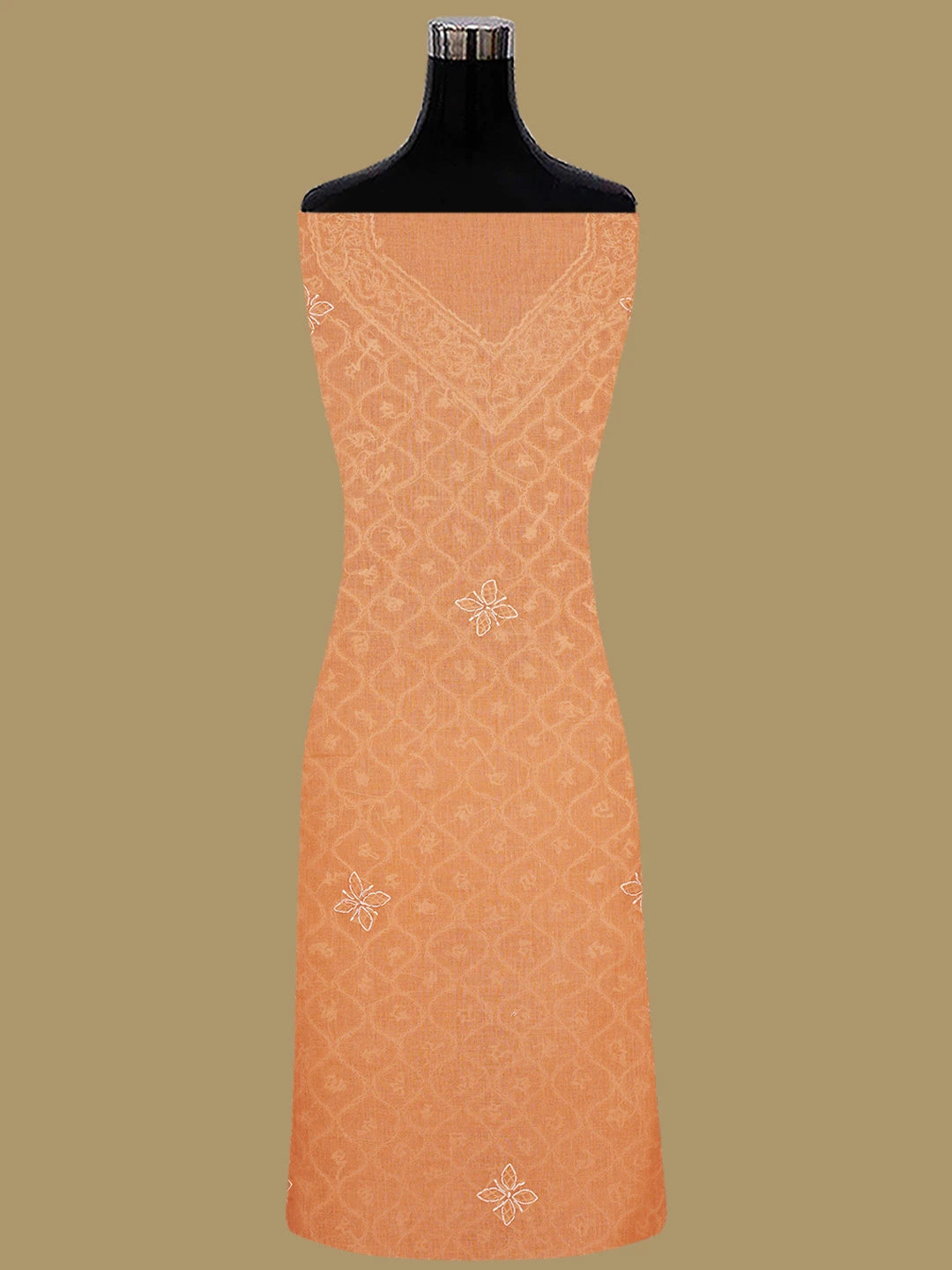 Ada Hand Embroidered Bright Peach Cotton Lucknowi Chikankari Unstitched Suit Piece 01A854940