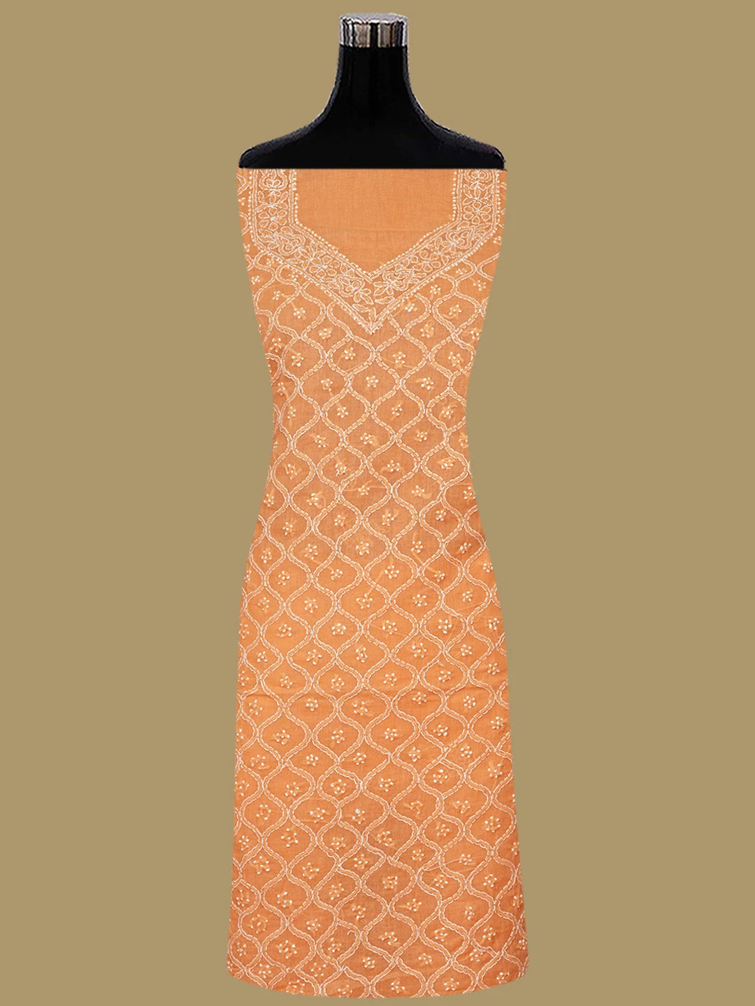 Ada Hand Embroidered Bright Peach Cotton Lucknowi Chikankari Unstitched Suit Piece 01A854940