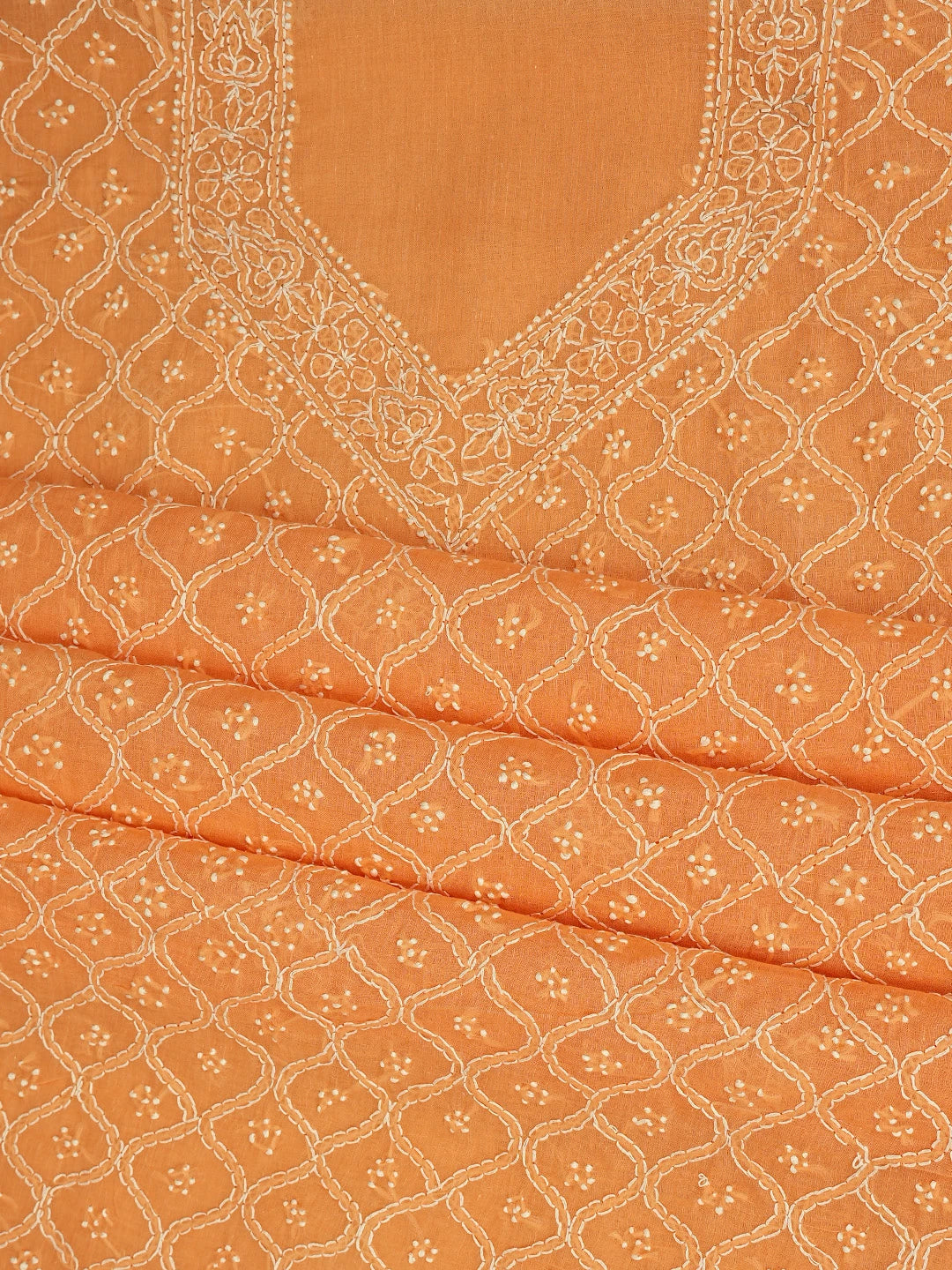 Ada Hand Embroidered Bright Peach Cotton Lucknowi Chikankari Unstitched Suit Piece 01A854940