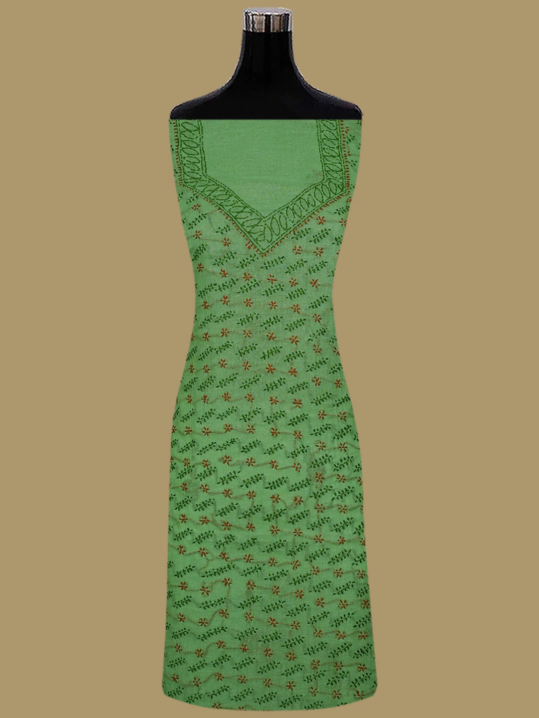 Ada Hand Embroidered Green Cotton Lucknowi Chikankari Unstitched Suit Piece 01A853450