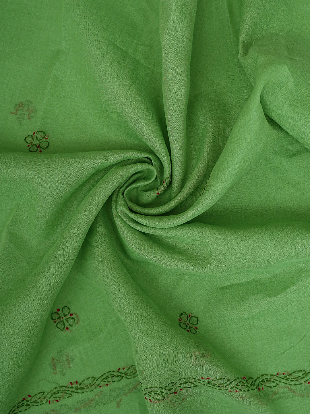 Ada Hand Embroidered Green Cotton Lucknowi Chikankari Unstitched Suit Piece 01A853450