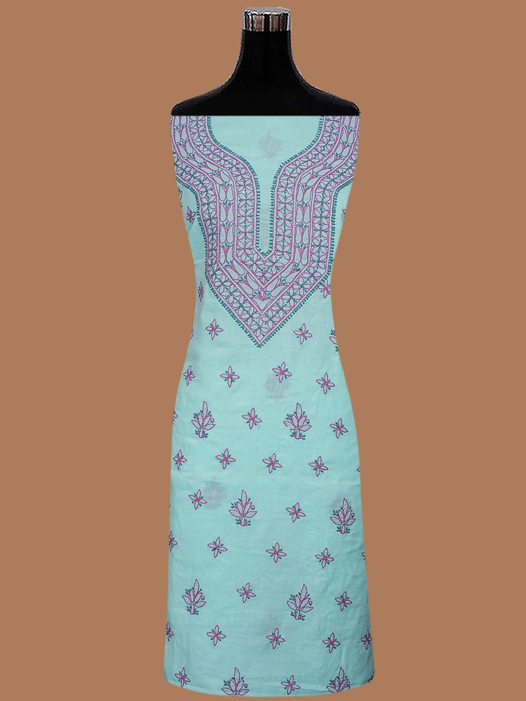 Ada Hand Embroidered Baby Blue Cotton Lucknowi Chikankari Unstitched Suit Piece 01A861520